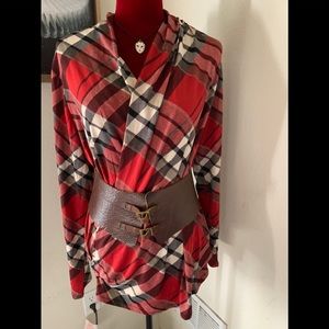 Venus red plaid faux wrap blouse sz XL
